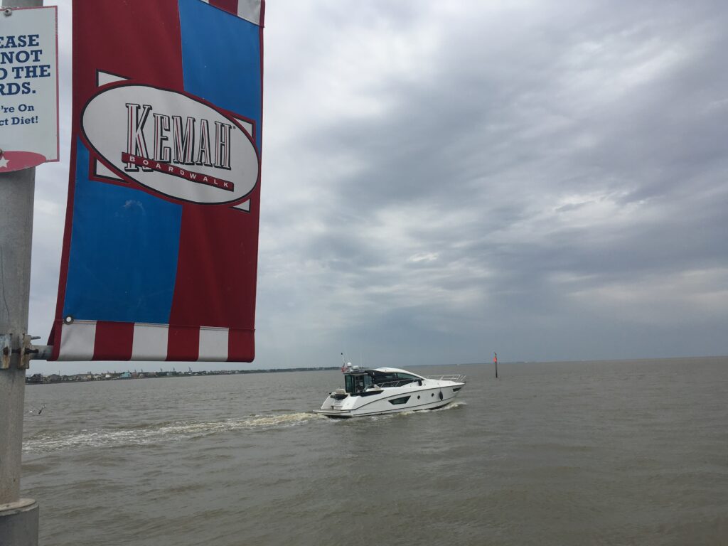 Boat on Galveston Bay near Kemah Boardwalk.