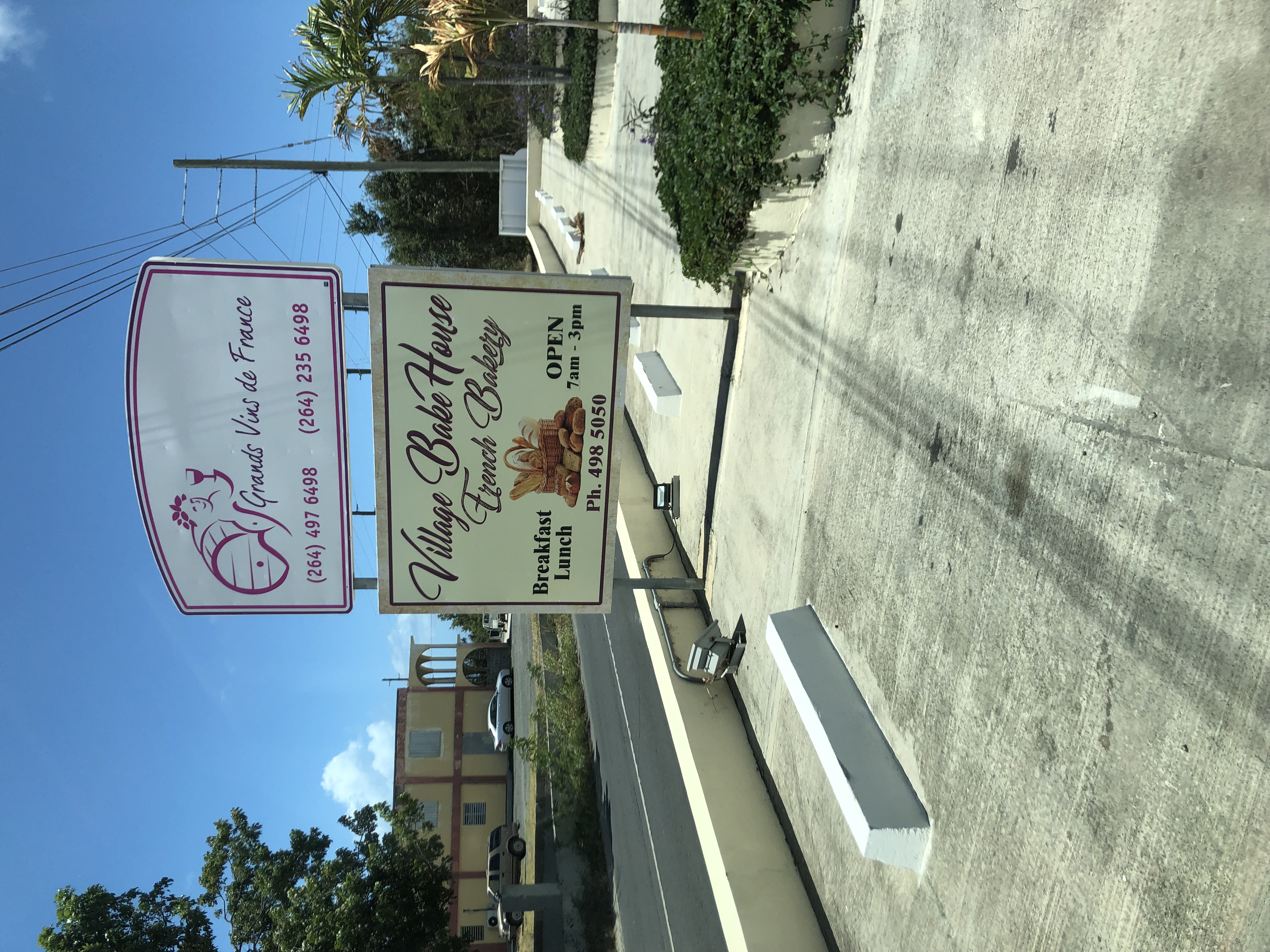 Outdoor sign at the Village Bake House in Anguilla.