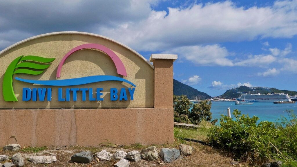 Entrance sign to Divi Little Bay in St. Maarten.