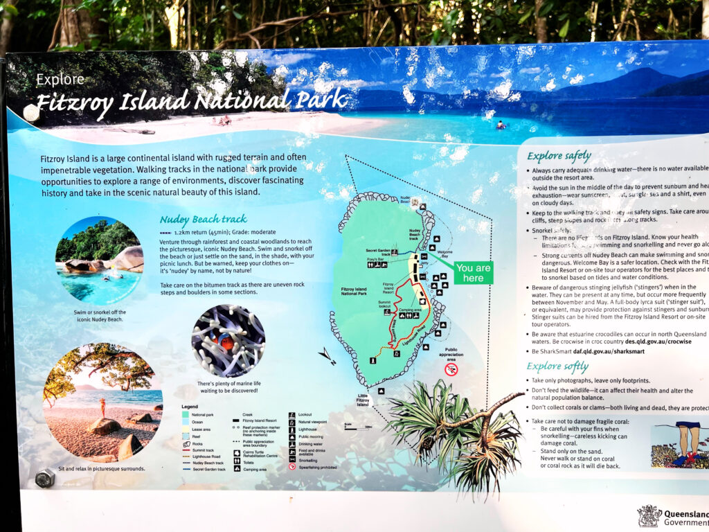 Informational and map sign about the National Park that will help you on a day trip to Fitzroy Island.