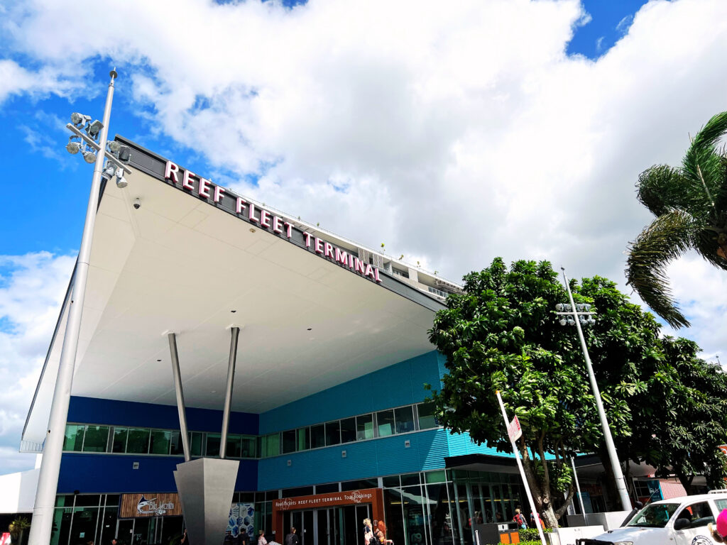 Exterior entrance to the Reef Fleet Terminal in Cairns.