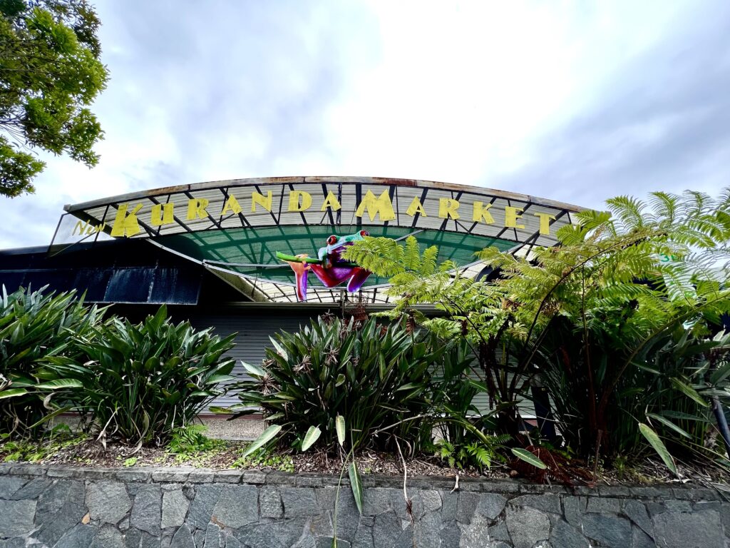 Large overhead sign indicating the Kuranda Market, a spot to visit during 5 days in Tropical North Queensland.