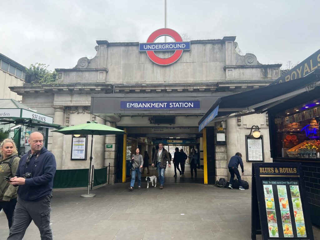 Entrance to the Embankment Tube Station in London.