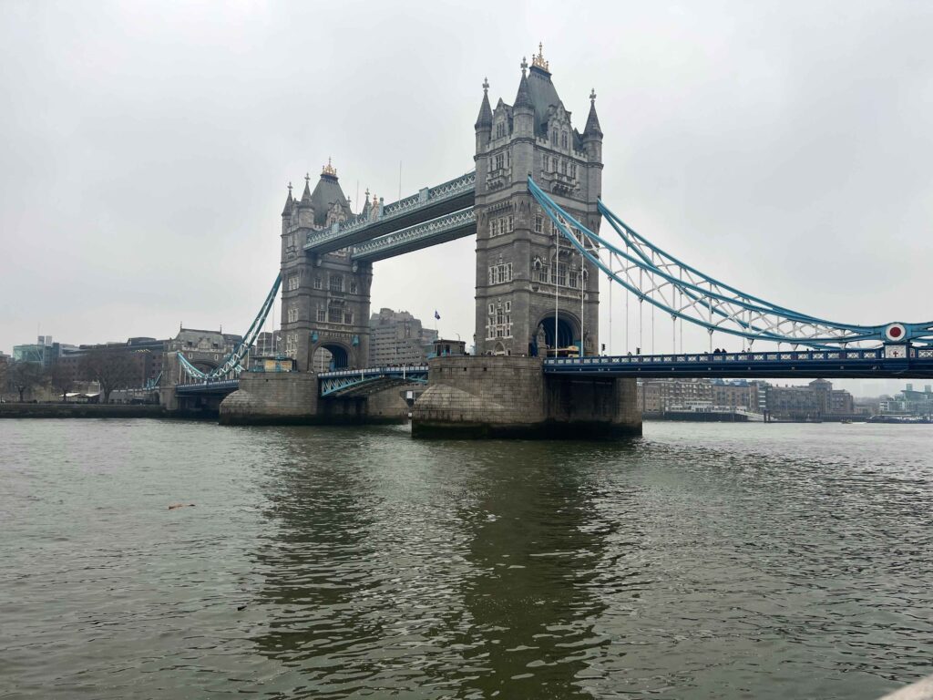 Looking across the River Thames at Tower Bridge, a must see when in London with teens.