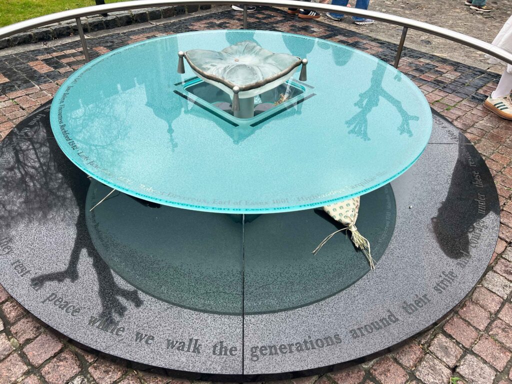 Circular glass and stone memorial for Anne Boleyn.