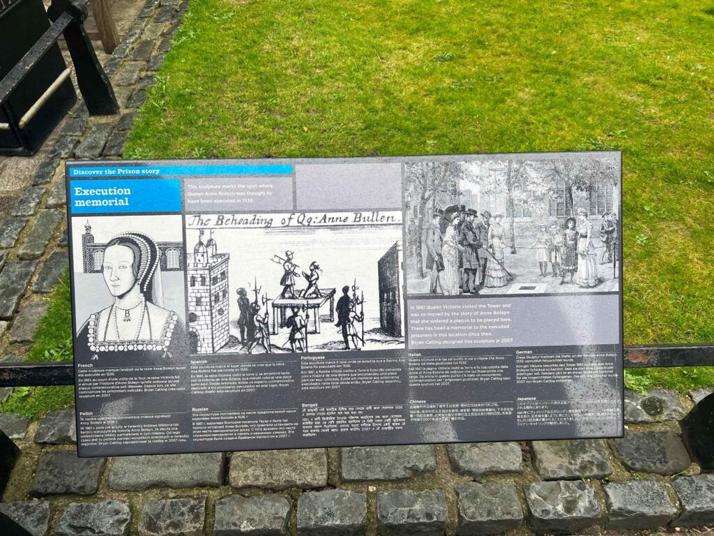 Memorial plaque explaining what happened to Anne Boleyn.
