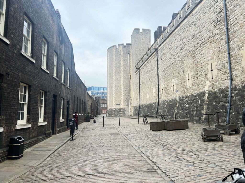 Stone passageway between two stone walls at the Tower of London