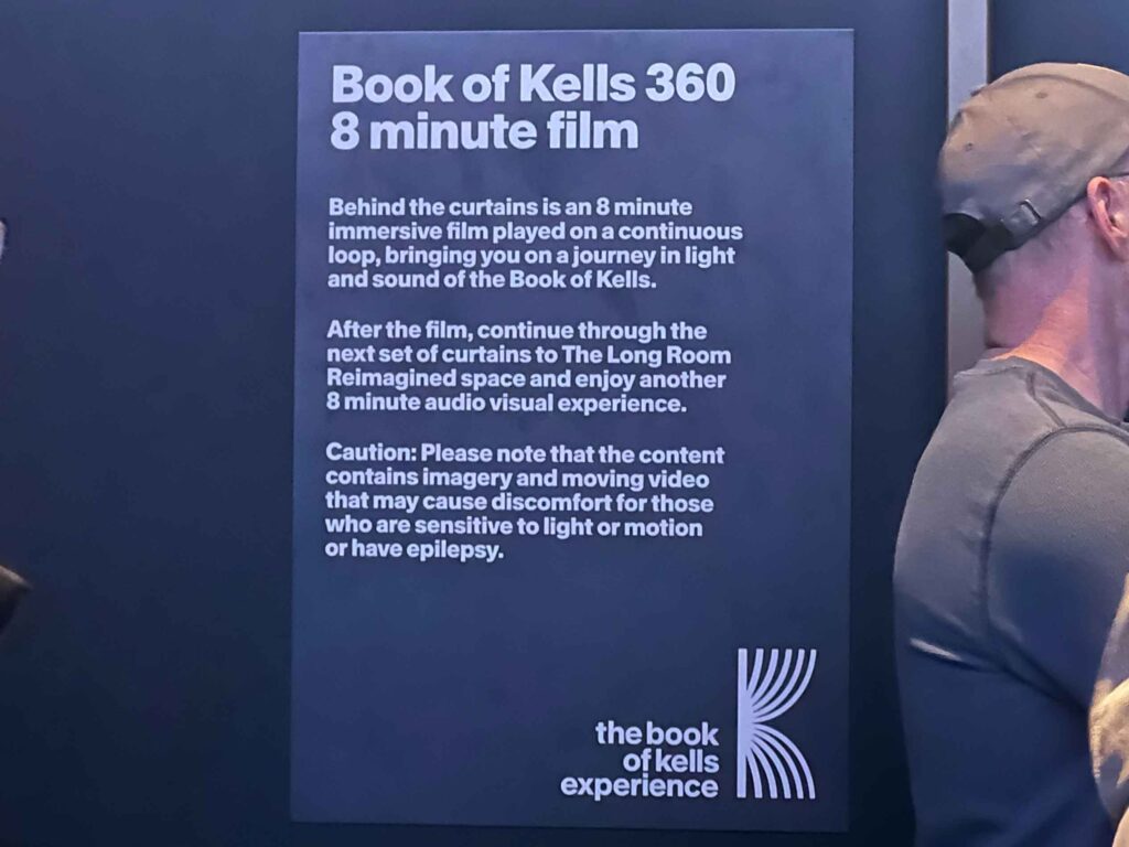 A placard explaining what the Book of Kells fill is about.