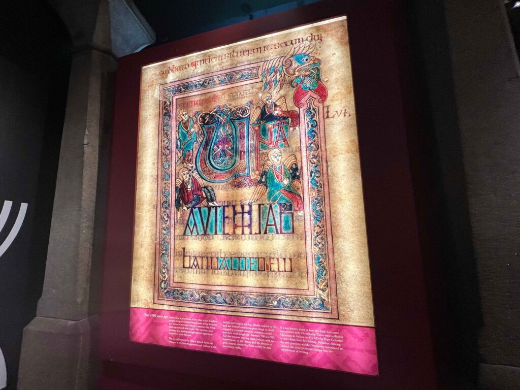 Illuminated display of an ancient page.