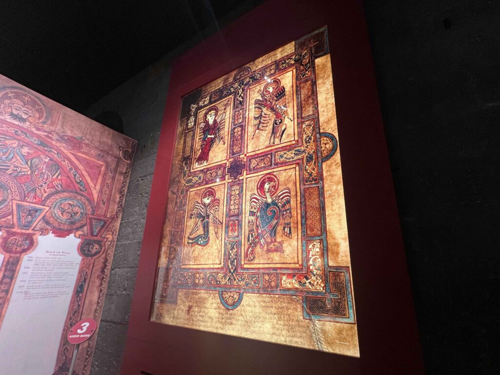 Illuminated display of an ancient page.