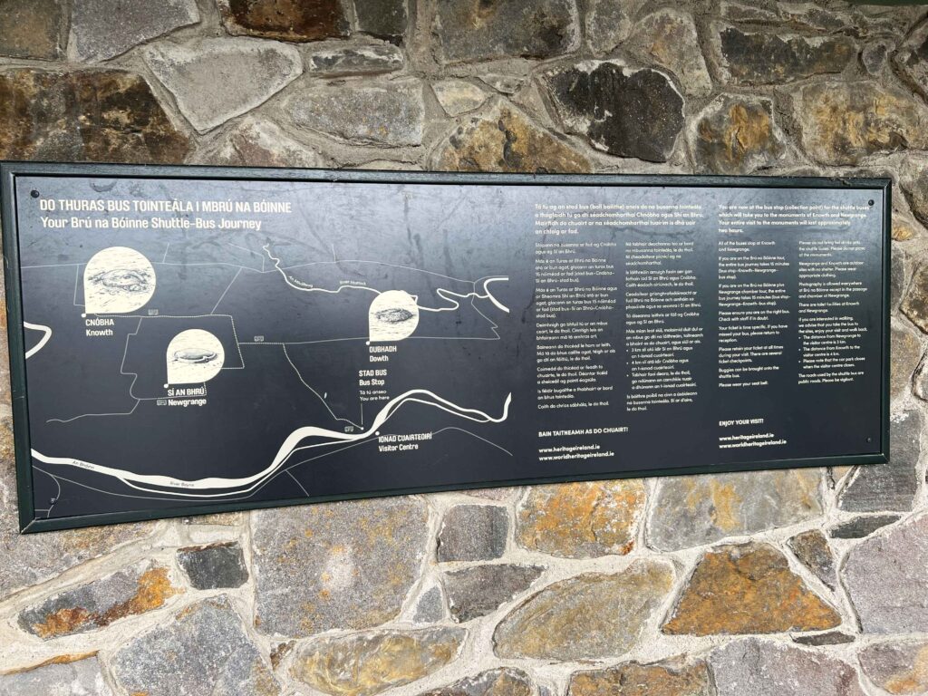 Placard with map of bus journey at a historic site.