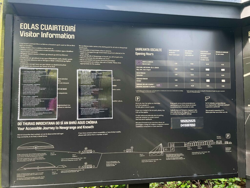 Sign explaining visitor information at a museum.