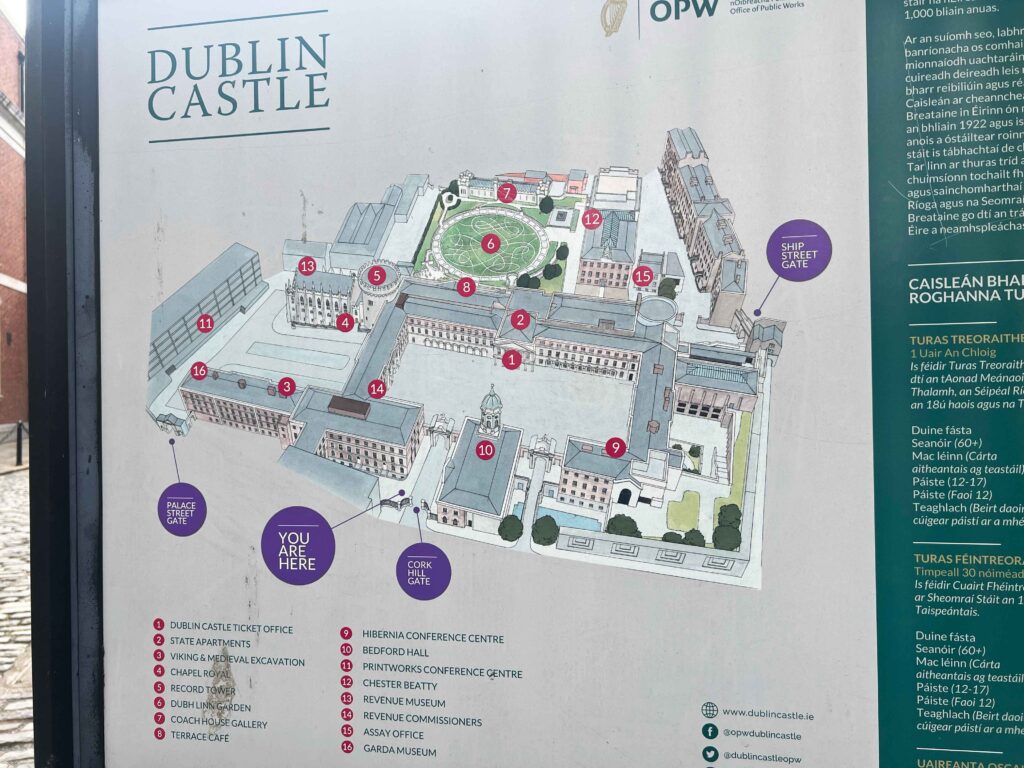 Sign with the layout of Dublin Castle on it.