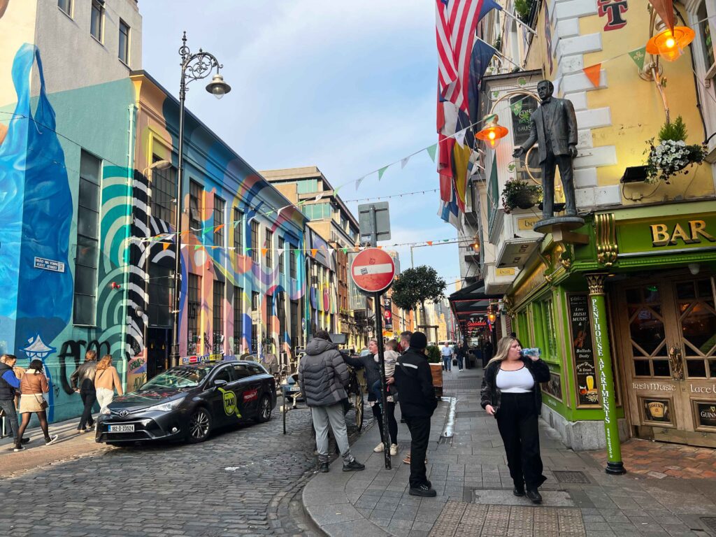 colorful buildings on a street in Dublin.